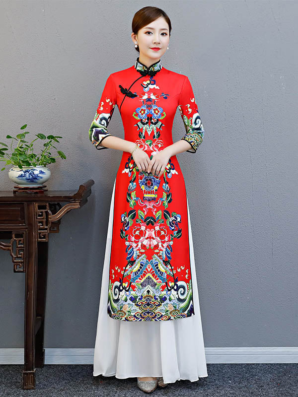 Vietnamese Ao Dai Dress Short Sleeves Aodaistyle – aodaistyle