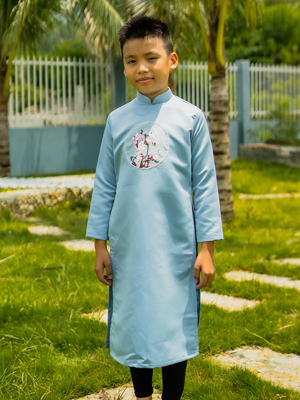 Boy s Light Blue Silk Vietnamese Ao Dai Coat aodaistyle